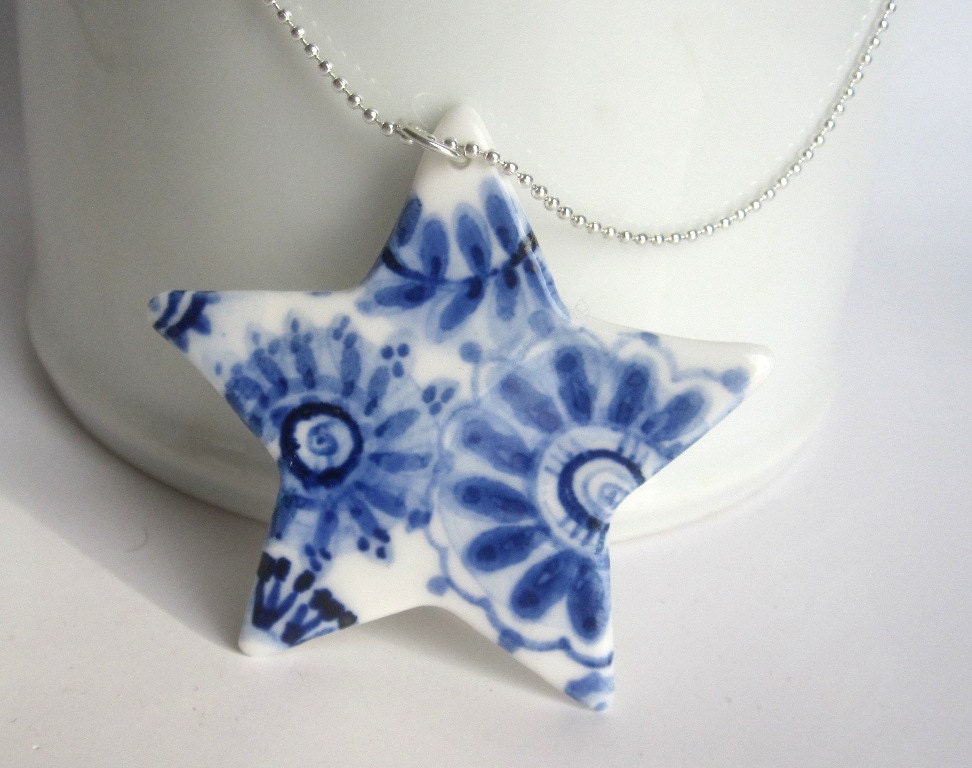 Star - Handpainted Porcelain Blue Delft  Necklace