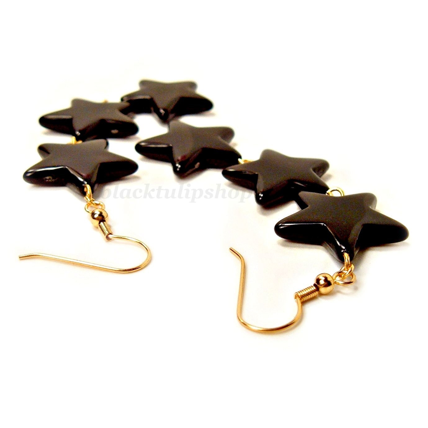 Retro Party Dangle Earrings Black Stars 80s 90s Inspired Rocker Girl