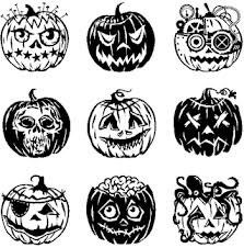 Pumpkin Faces Inchie Bundle, Nine smaller Inchie clear stamps with clear block by Inkadinkado