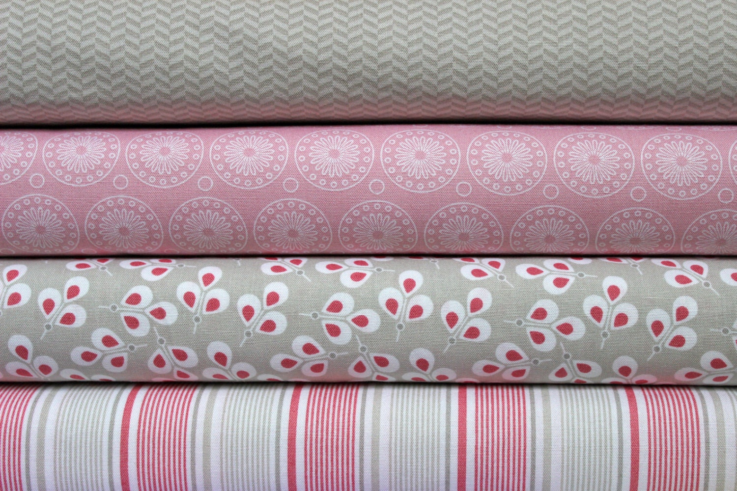 BUNDLE SALE - Organic Willow Pink Gray Cotton Fabric - Herringbone Leaves Medallions Stripes - My Mind's Eye - Riley Blake - 4 yards