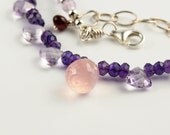 Rose Quartz Amethyst Sterling Silver Necklace. For Her. January Birthstone Gift. February Birthday.