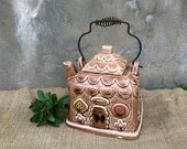 Vintage - Rustic Prairie Farmhouse Cottage - Petite - Gingerbread House - Teapot - Coffee Pot - CHIC