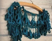 Crochet Scarf Teal Blue Mulberry Scarf Cocoon Yarn Spring Scarf accessories Womens Scarf  Gift Eco-Friendly Clothing