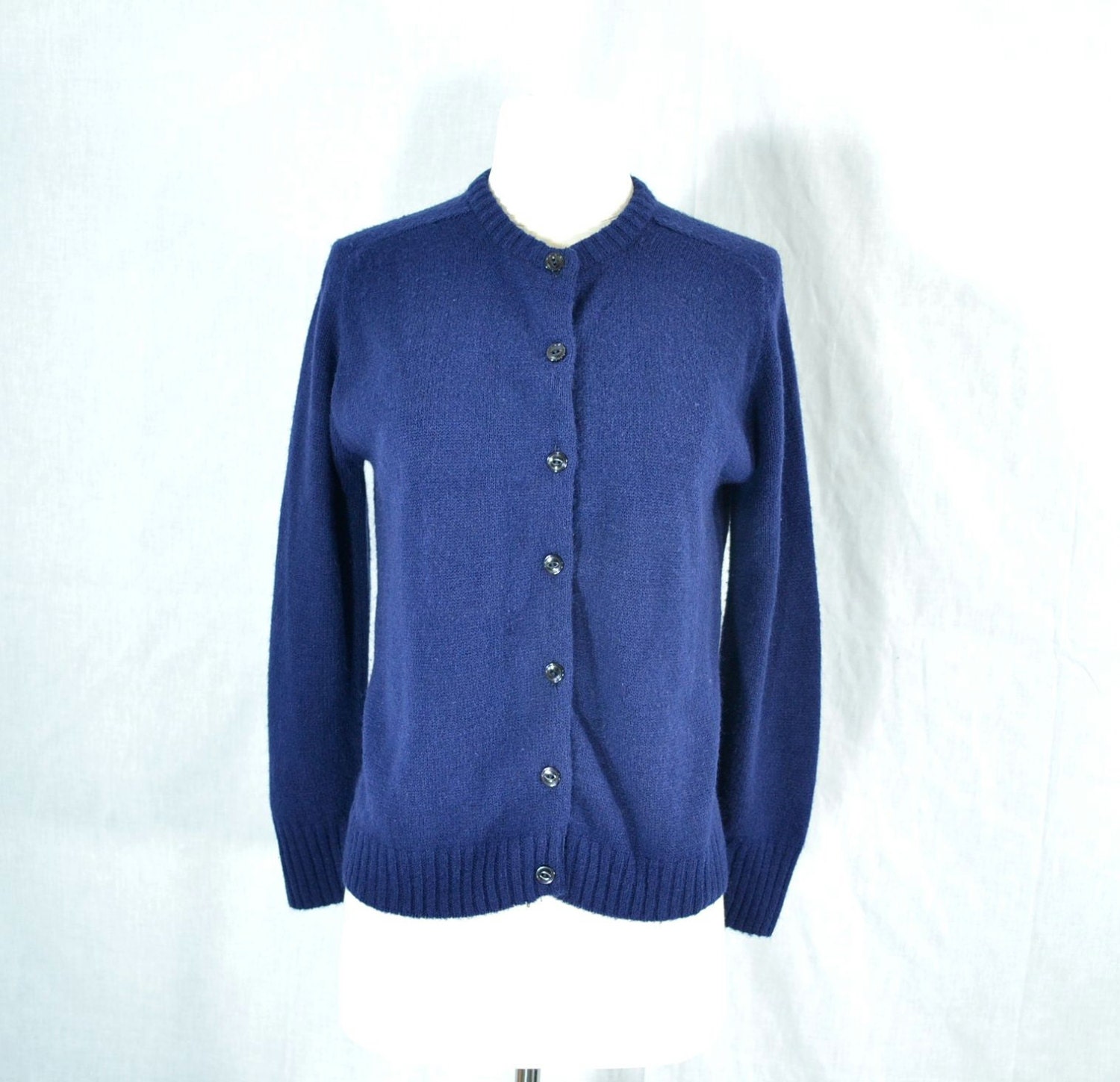 Vintage Navy Blue Orlon Cardigan Sweater - Small to Medium
