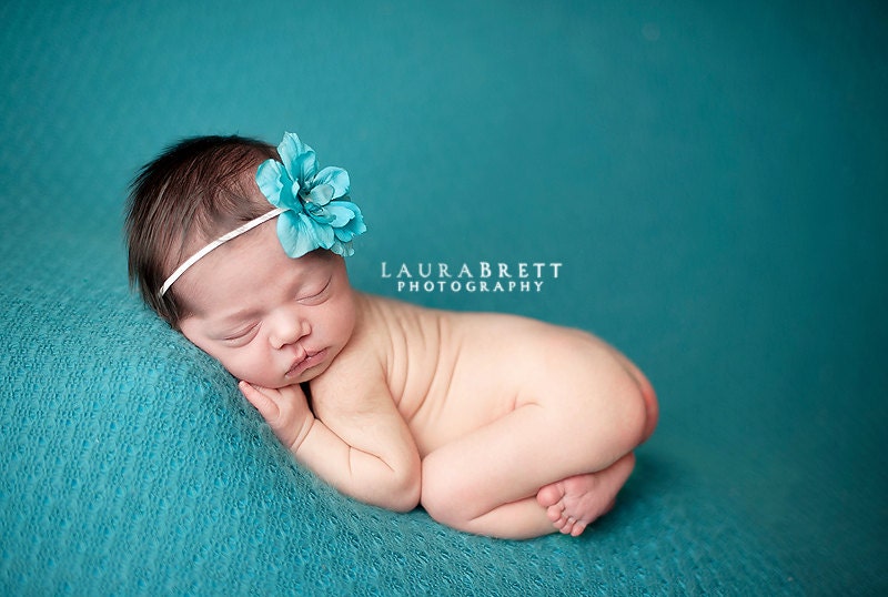 New Item - Simple Flower Headband in TURQUOISE - newborn photo prop