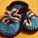Crochet Baby Thong Sandals in Black and Turquoise with Mustache Print Bow