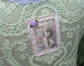 Vintage Kitty.. needle lace cropped tunic.. mint green and lilac.... shabby chic.. lace and roses.. ooak.. SML - MED