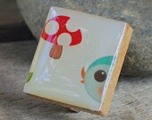 Polka Dot Mushroom Bluebird Face Kids Handmade Animal Scrabble Tile Art Brooch Pin Jewelry