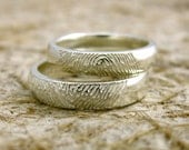 Pair of Personalized Palm Finger Print Wedding Rings in Sterling Silver with Glossy Finish Size 7/4mm & 6/3.5mm