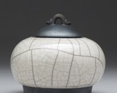 Ceramic Jar with lid, Raku fired art pottery,black and white ,home decor