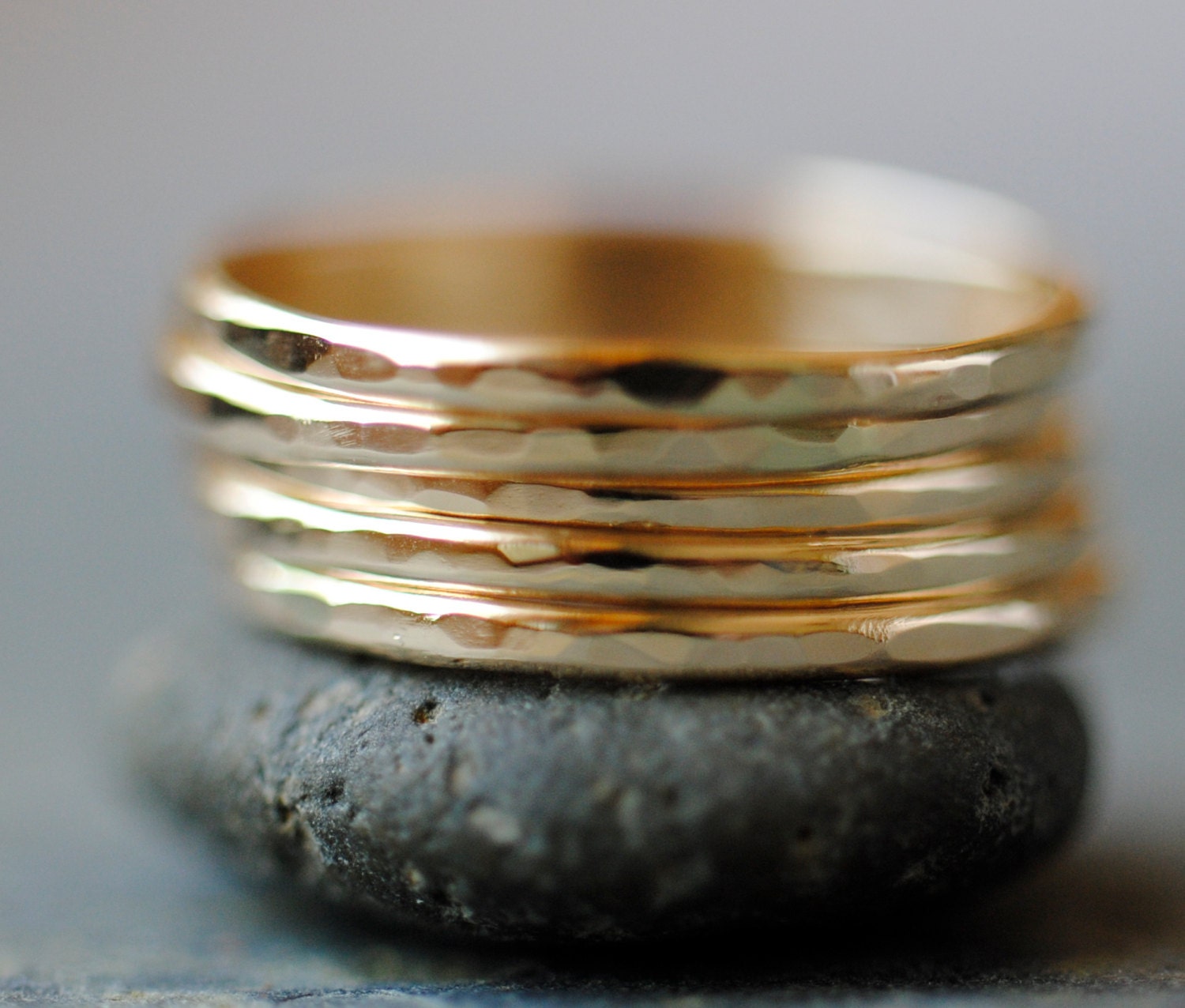Solid 14k Gold Stacking Rings, Set of 5