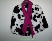 Cow print fun fur cape with scarf tie