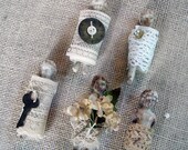 set of 5 Antique Frozen Charlotte dolls with vintage lace and vintage embellishments - NO 452