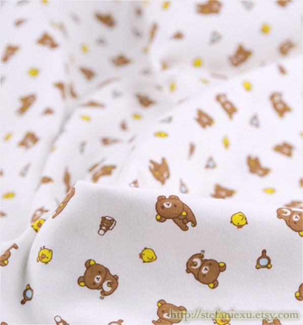 Japanese Kawaii Rilakkuma and Friends- Knit Cotton Fabric (1/2 Yard, 17.7x59 Inches)