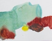 Abstract Landscape Inspired Art, red, green 4 x 6"  ORIGINAL fine art -- "Painting 428"