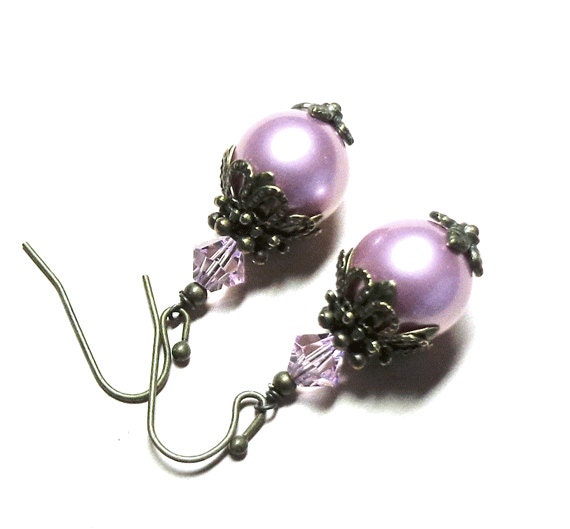 Jewelry, Earrings, Crystal Powder Rose, Swarovski Crystal Pearl, Roseline Sparkling Crystal,  Wedding, Bride