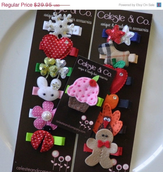 SPRING SALE First Birthday Gift - Infant Hair Clips - Toddler Hair Clips - Baby Bows Set - Hair Clips - First Birthday Gift - Toddler Hair