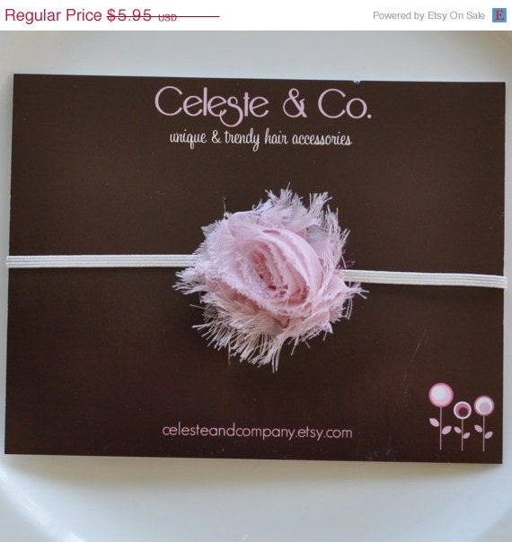 SPRING SALE Baby Headband - Infant Headband - Newborn/Toddler/Girl  - Mauve Pink Shabby Flower on Ivory Thin Stretch Headband- Photography