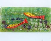 Fused Glass Painting  , red green fish