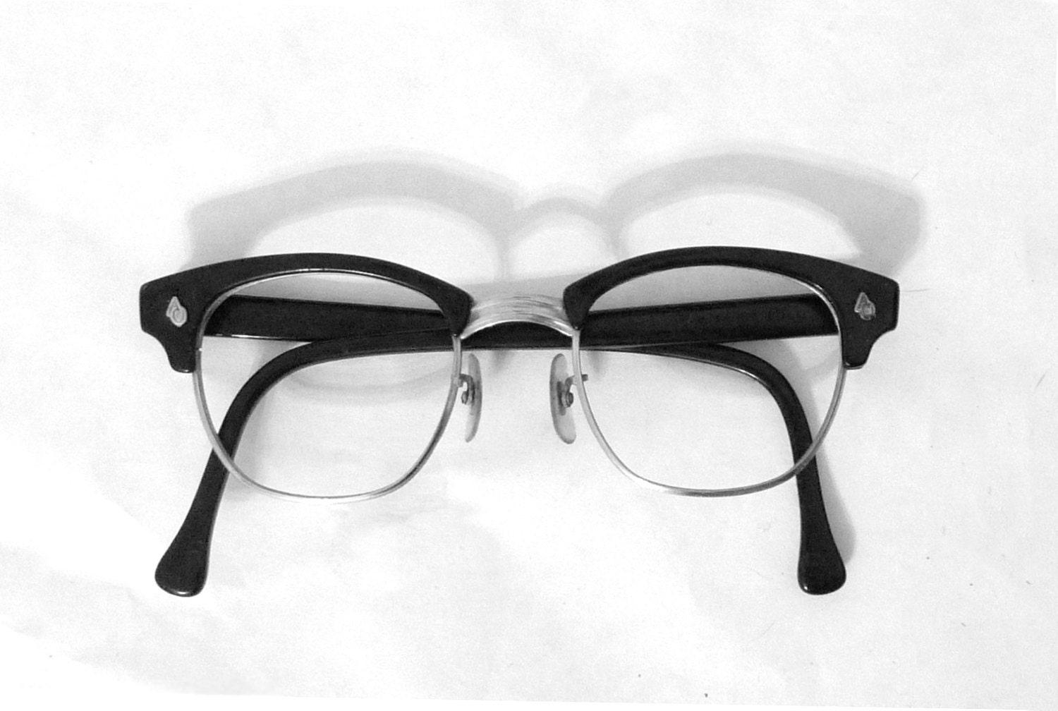 Larger Black AO Clubmaster-Style Frames, Combination Metal Eyeglasses or Sunglasses, Mad Men/ UNISEX
