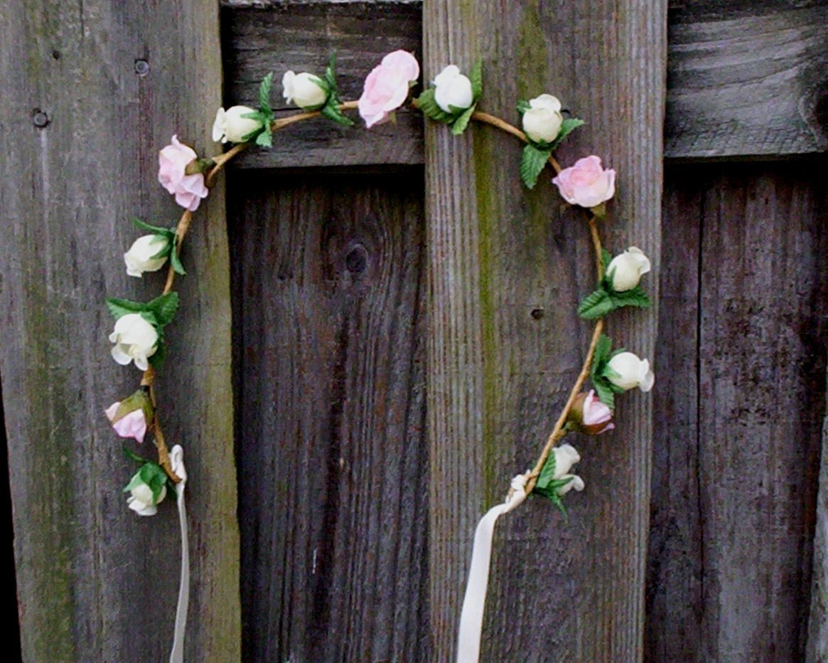 Country Bride pinky/Peach wedding hair accessories rose flower crown Bridal headpiece -Cassie- headwreath flower girl wreath for hair