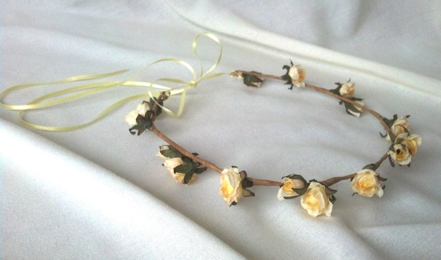Shabby Chic Flower crown victorian yellow roses Headwreath by AmoreBride fairy halo hair circlet bridal Wedding accessories flowergirl halo