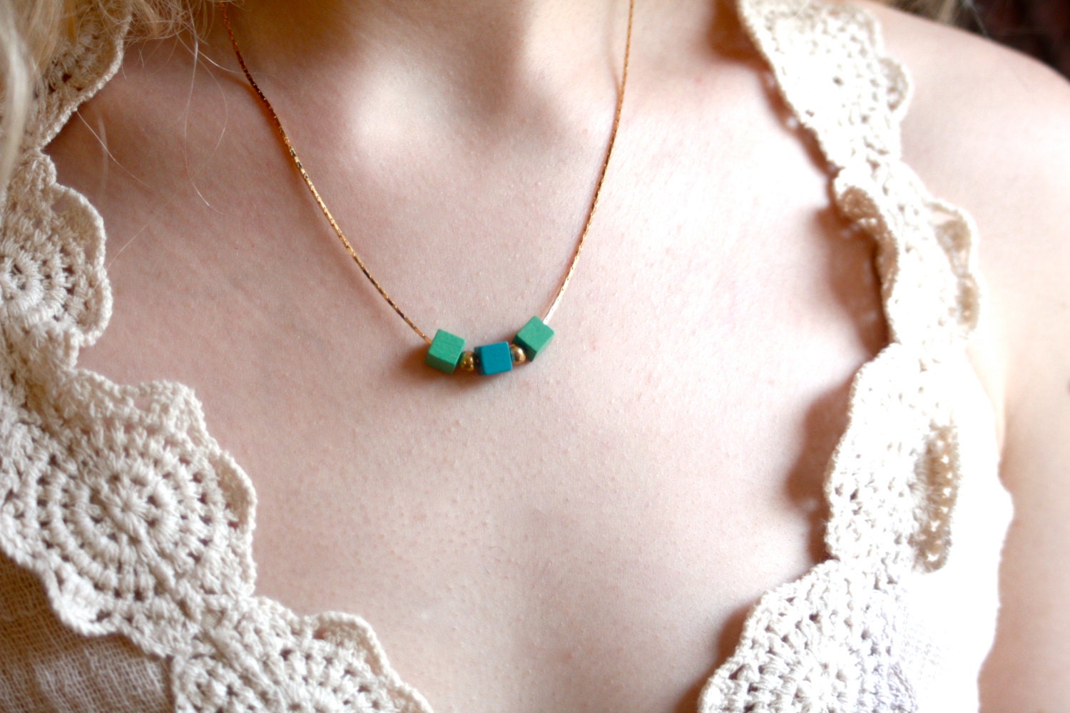 Teal and Blue Cubed Necklace