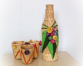 Vintage Tiki Bar Straw and Yarn Cup Cozy and Bottle Cover