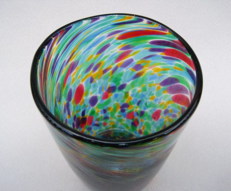 Hand blown glass tumbler, Beautiful Green Multi color, Hand blown drinking glasses, GRP- B