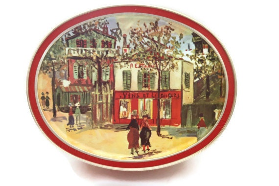 Vintage Paris Scene Oval Tin