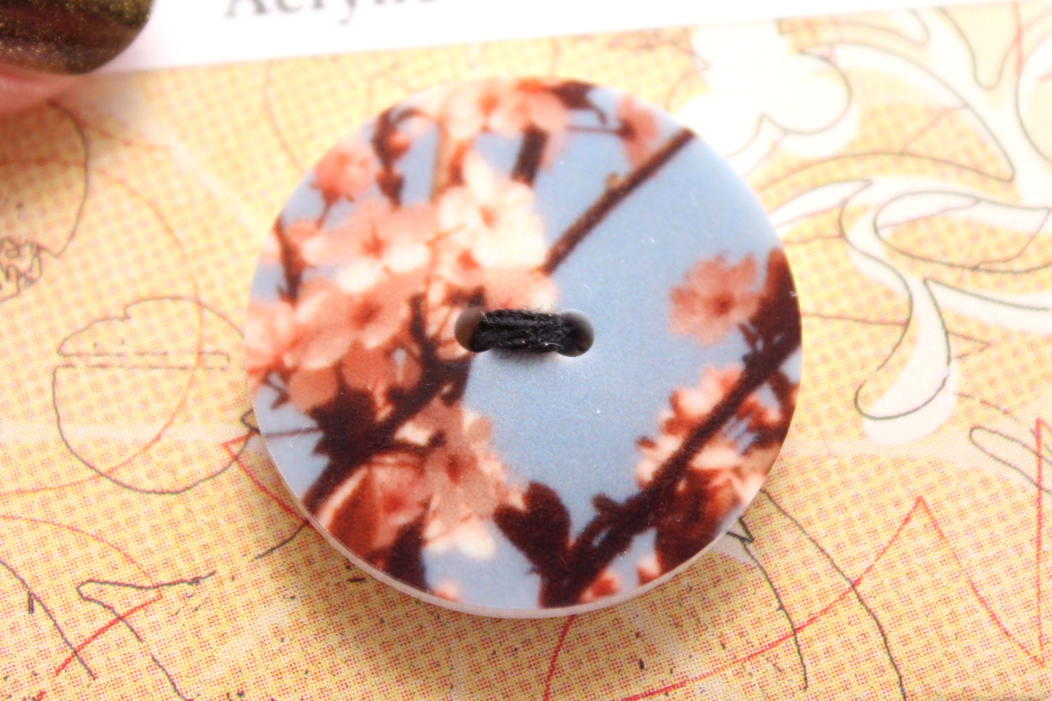 Round Button Blossom Pattern, Cherry Blossom Circle Button, Perspex Acrylic