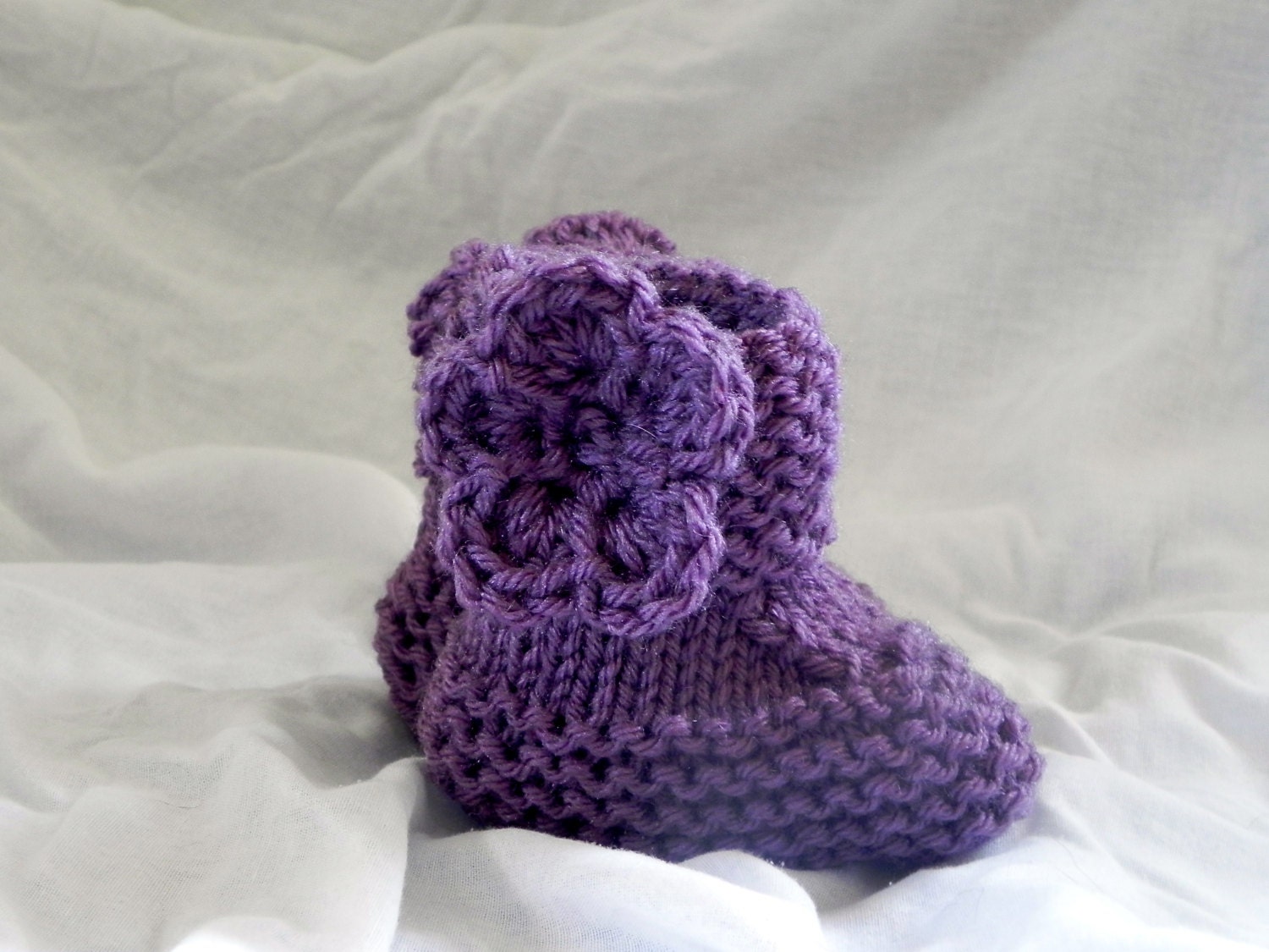 Dusty Purple Baby Booties with Crochet Flower 0-9 months