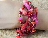 Mixed Media Triple Wrap Bracelet - Fiber, Chain, Beads and Suede - Necklace