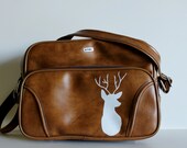 Run - VINTAGE brown Travel Bag with hand painted ELK