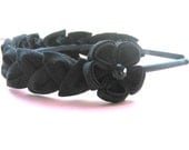 Black Headband: Kanzashi Silk Leaves