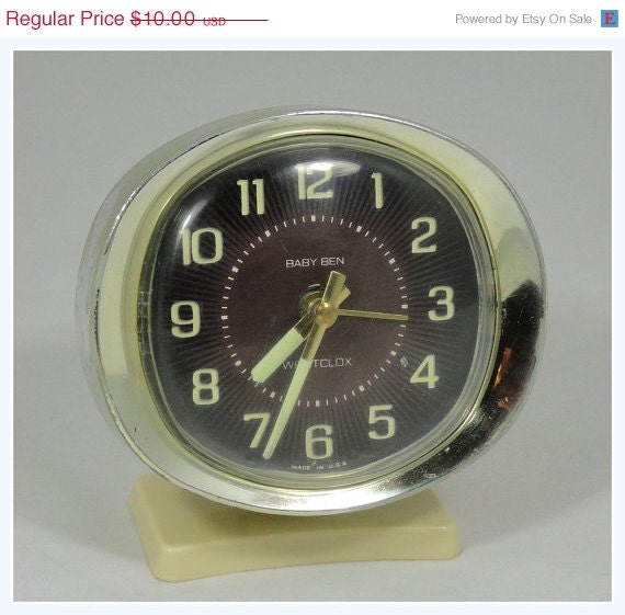 SALE Vintage Alarm Clock . Baby Ben Clock . Westclox . Cream . Black . Gold