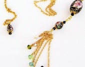 Cloisonne Necklace with Dangles Spring Summer Necklace, Long, Nice Movement