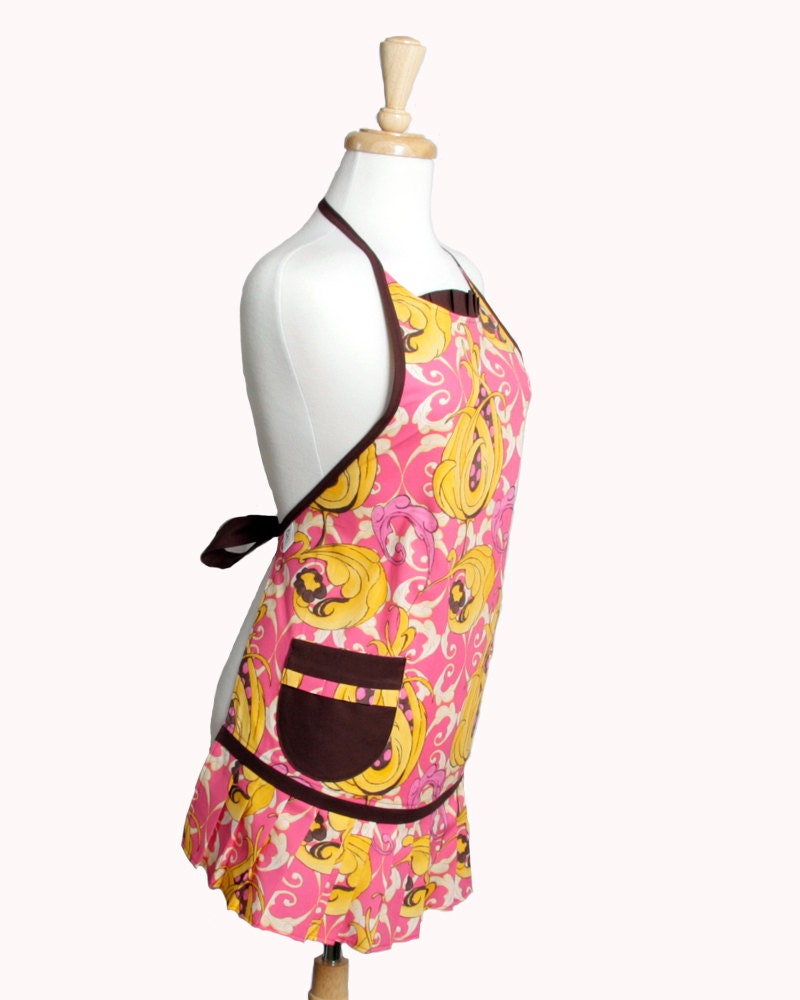 Yellow and Pink Apron, Yellow Tulip Pink and Brown