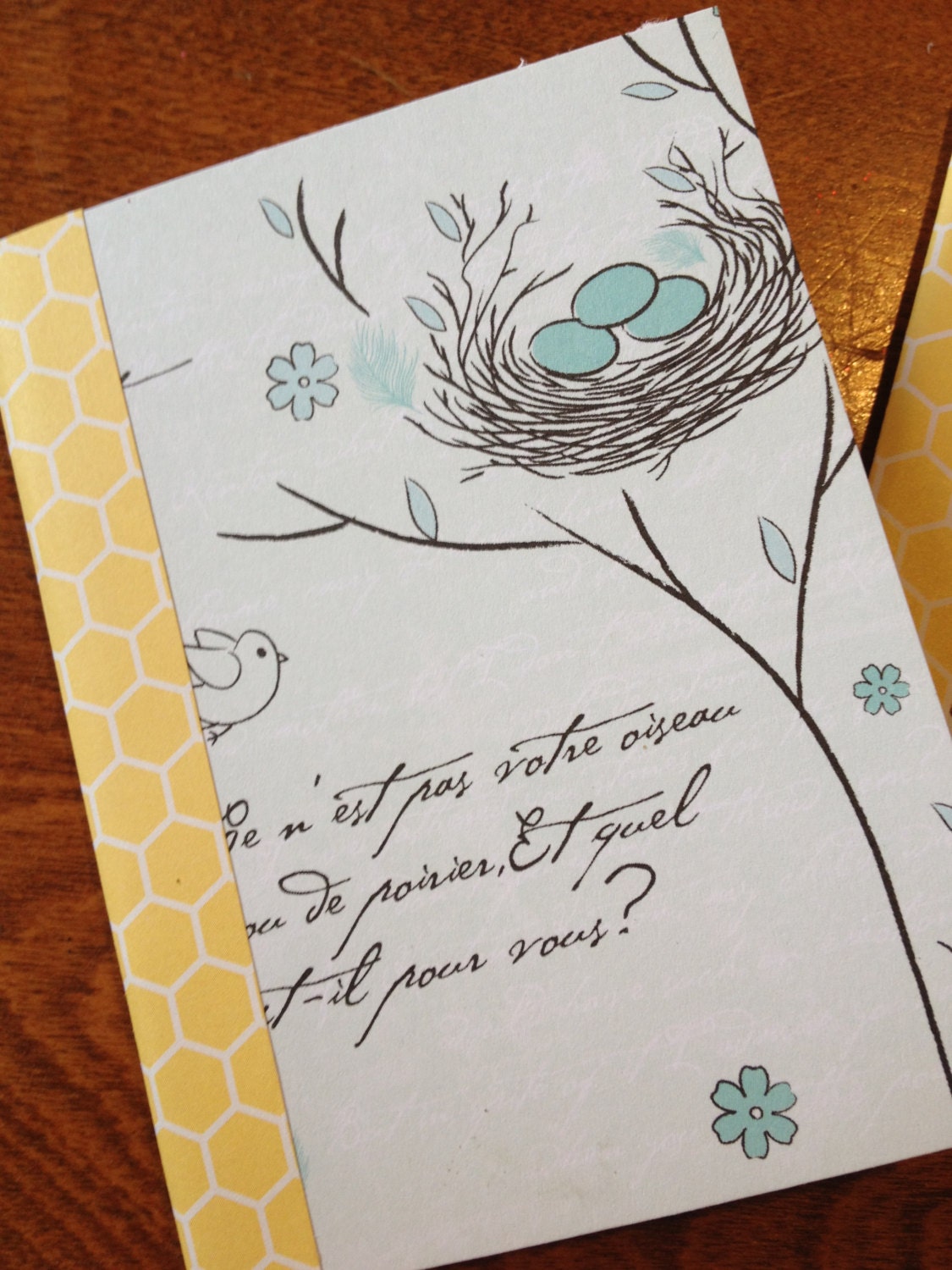 Robin's egg blue nest with French script mini notebook journal with blank pages birds and the bees baby shower