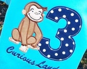 Boys Curious George with Age on Aqua
