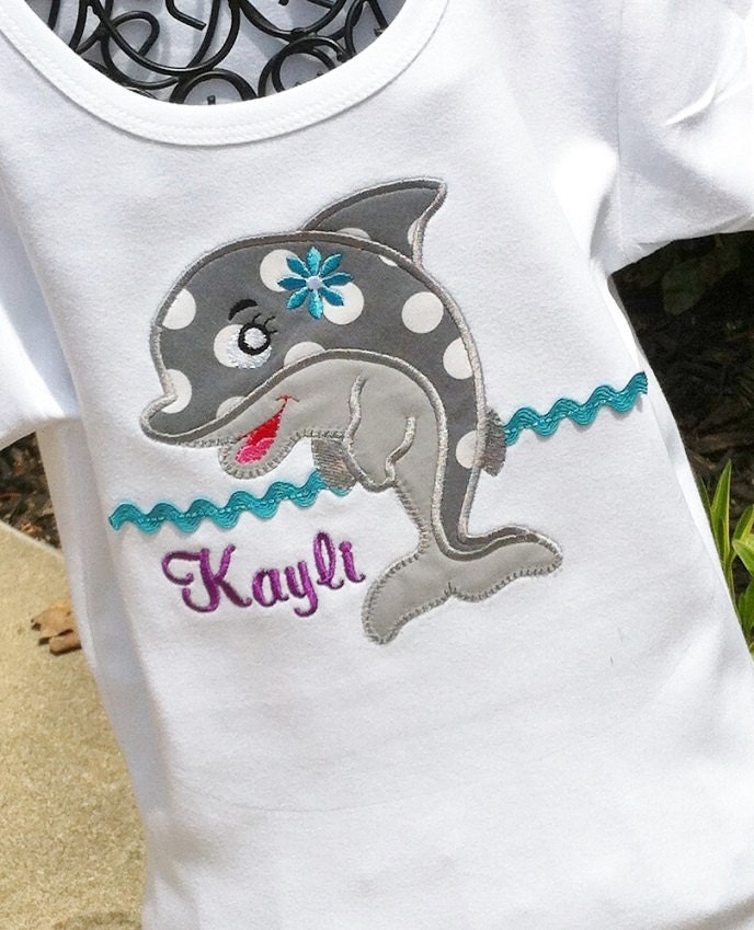 Girls Personalized Appliqued Dolphin Shirt