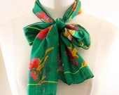 1980s Sheer Green Floral Scarf