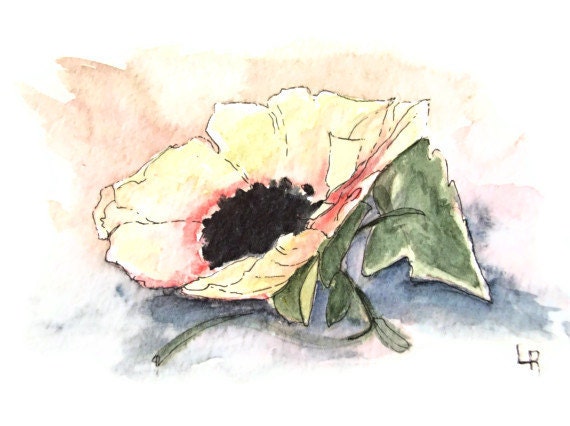 Botanical Nature Watercolor Original Painting Anemone Garden Flower Art by Laurie Rohner