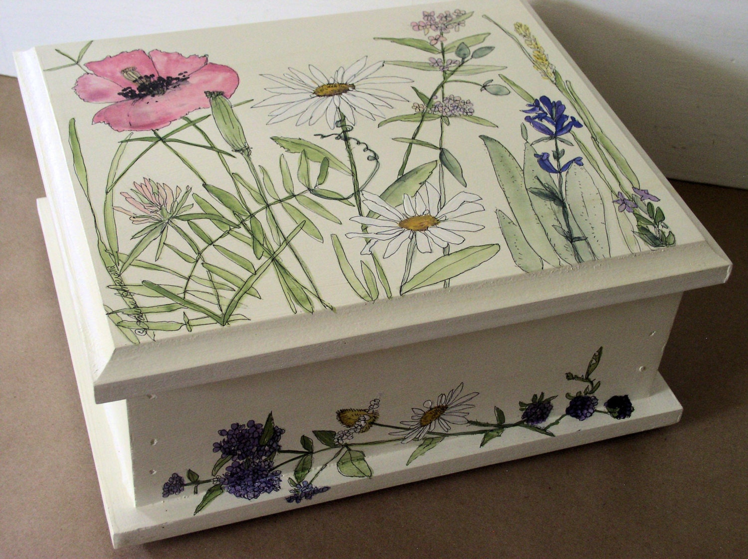 Painted Furniture Nature Boxes Botanical Garden Woodland Wildflowers Herbs Custom Made