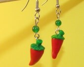 Dangle Earrings - Red Jalapeno Chili Peppers - Handcrafted polymer clay