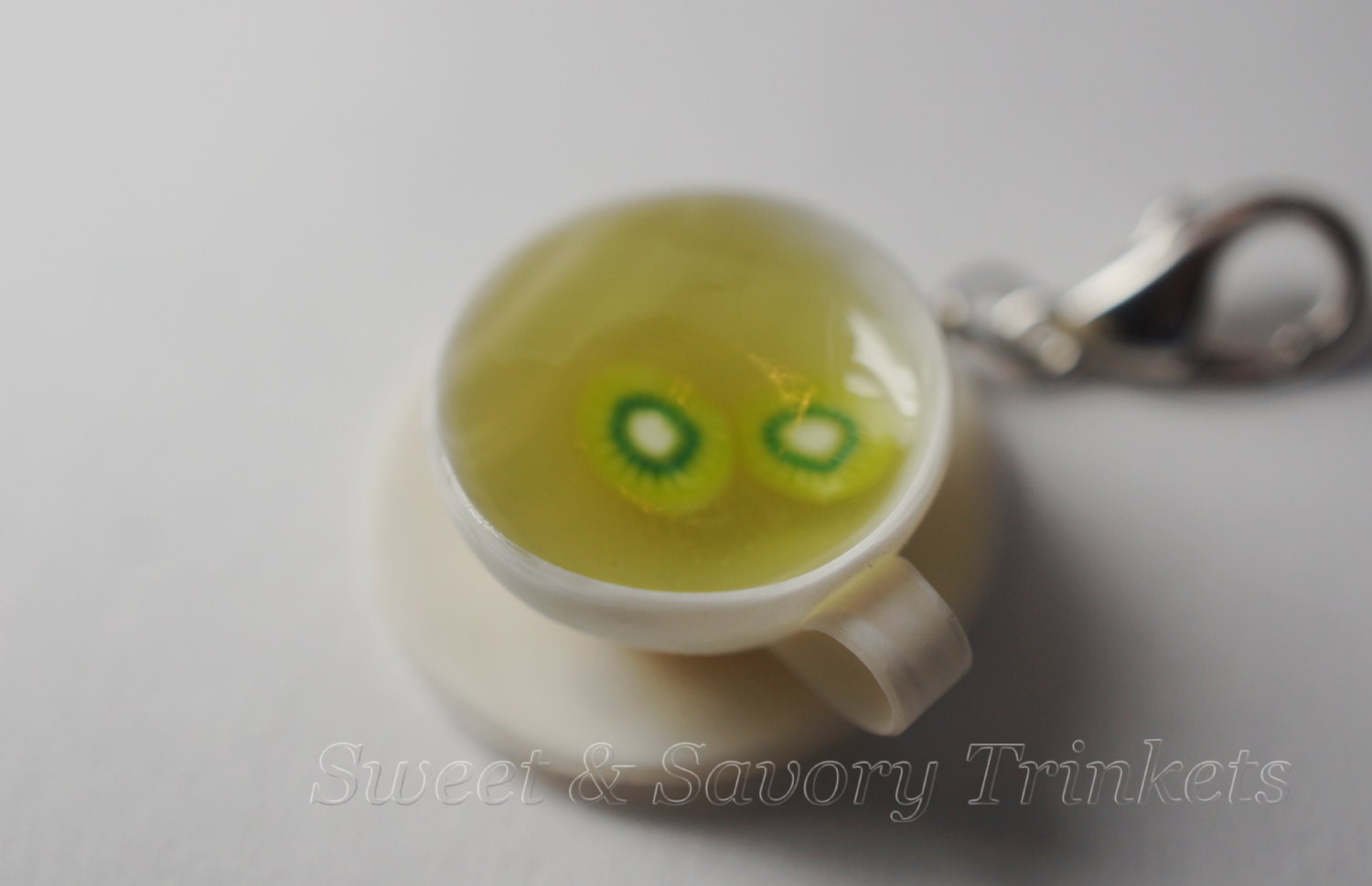 Kiwi Tea Charm, Miniature Food Jewelry, Polymer Clay Food Charm