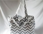 Weekend Sale - Chevron diaper bag with zippered closure - Grey chevron baby bag - zig zag medium weekender -Made to Order