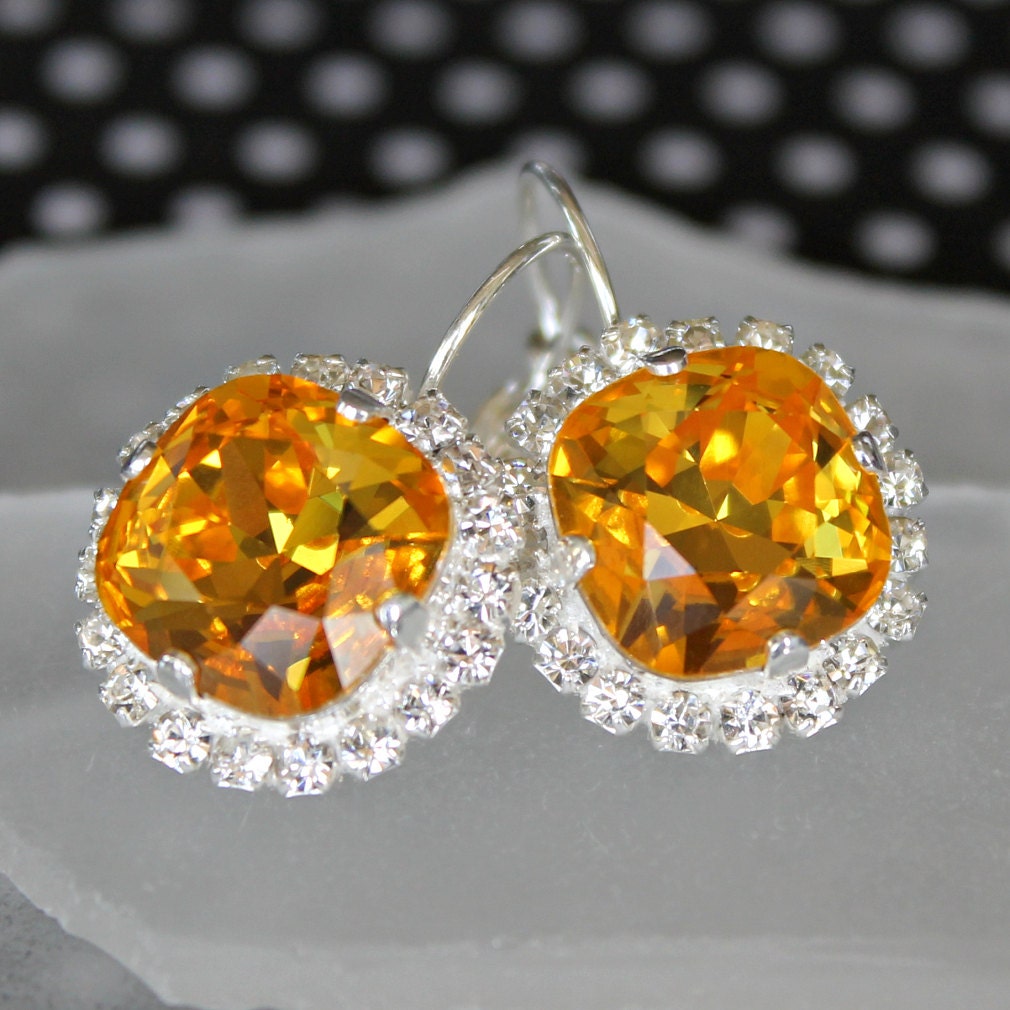 Sunny Yellow Swarovski Crystal Dangle Earrings in Silver