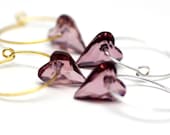 Earrings - Purple Amethyst Swarvoski Crystal Wild Hearts on gold or silver hoops