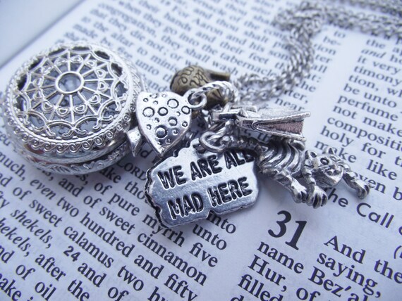 Mad Tea - Silver Version - Wonderland Vintage Style Pocket Watch Neckace